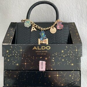 Aldo Black Textured Bag with Gold and Colorful Charms